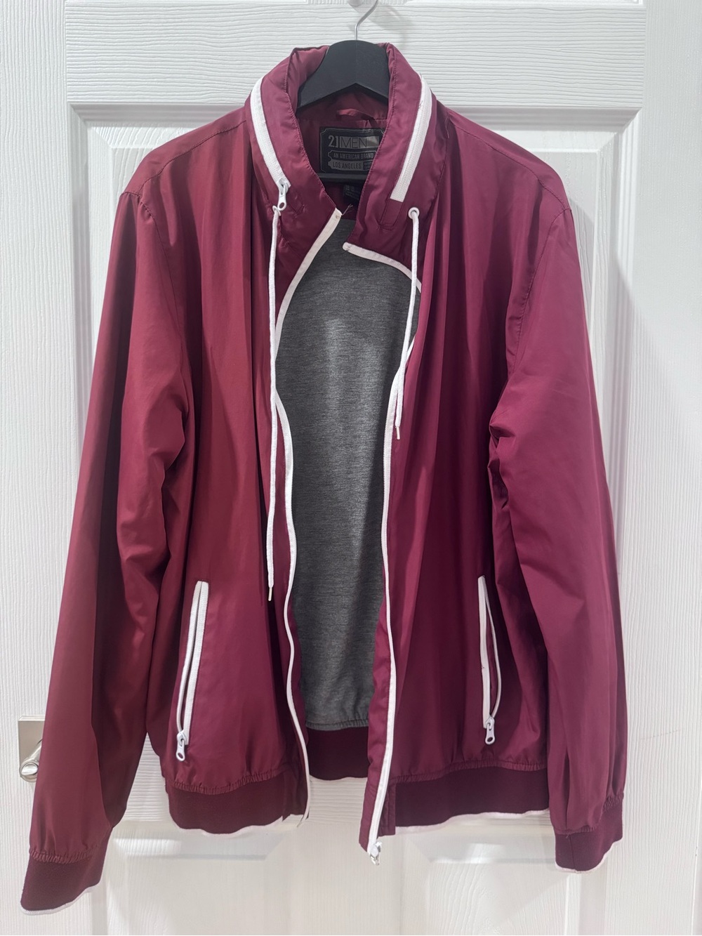 21men Maroon Windbreaker Jacket with White Trim